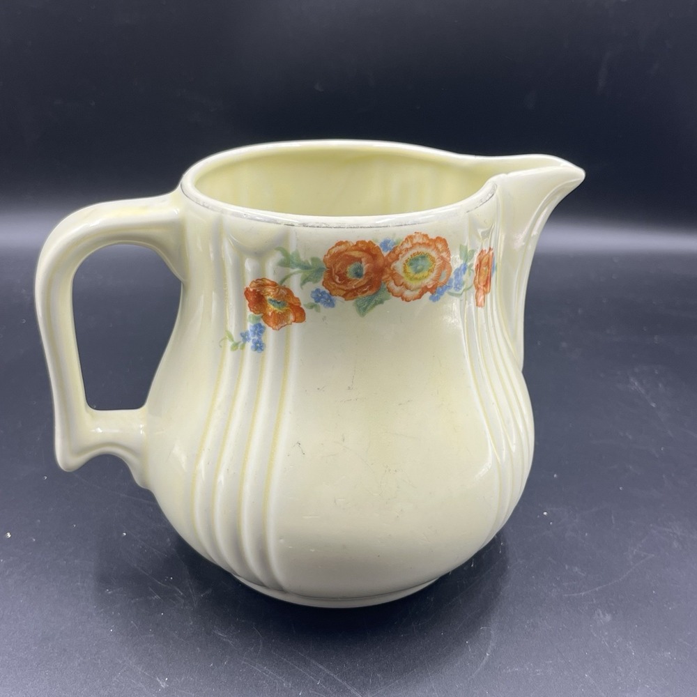 Vintage Hall's Superior Kitchenware Orange Poppy Water / Tea Pitcher Cottagecore